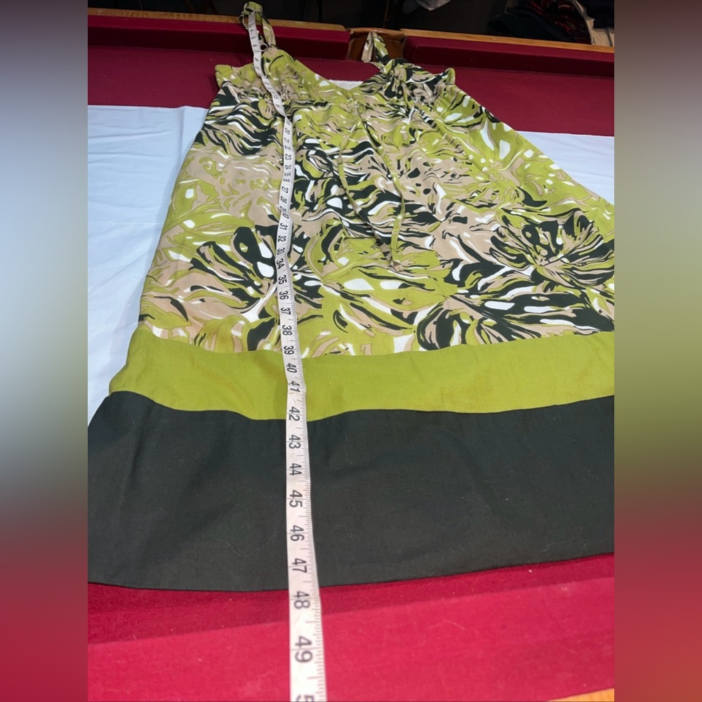Long Tall Sally BLACK Olive Cotton Sun DRESS flowers V Neck MIDI Lined, SIZE 16 - Picture 16 of 16